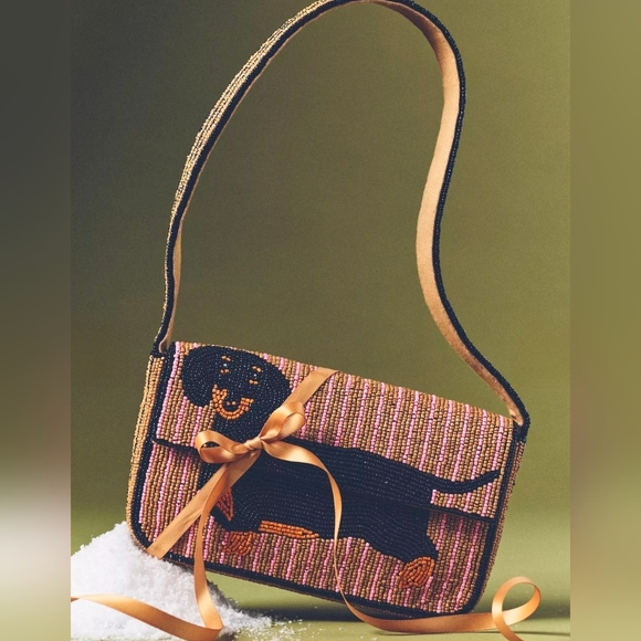 Anthropologie The Fiona Beaded Bag Dachshund Weiner Dog Rare Limited Handbag NEW - Picture 12 of 13